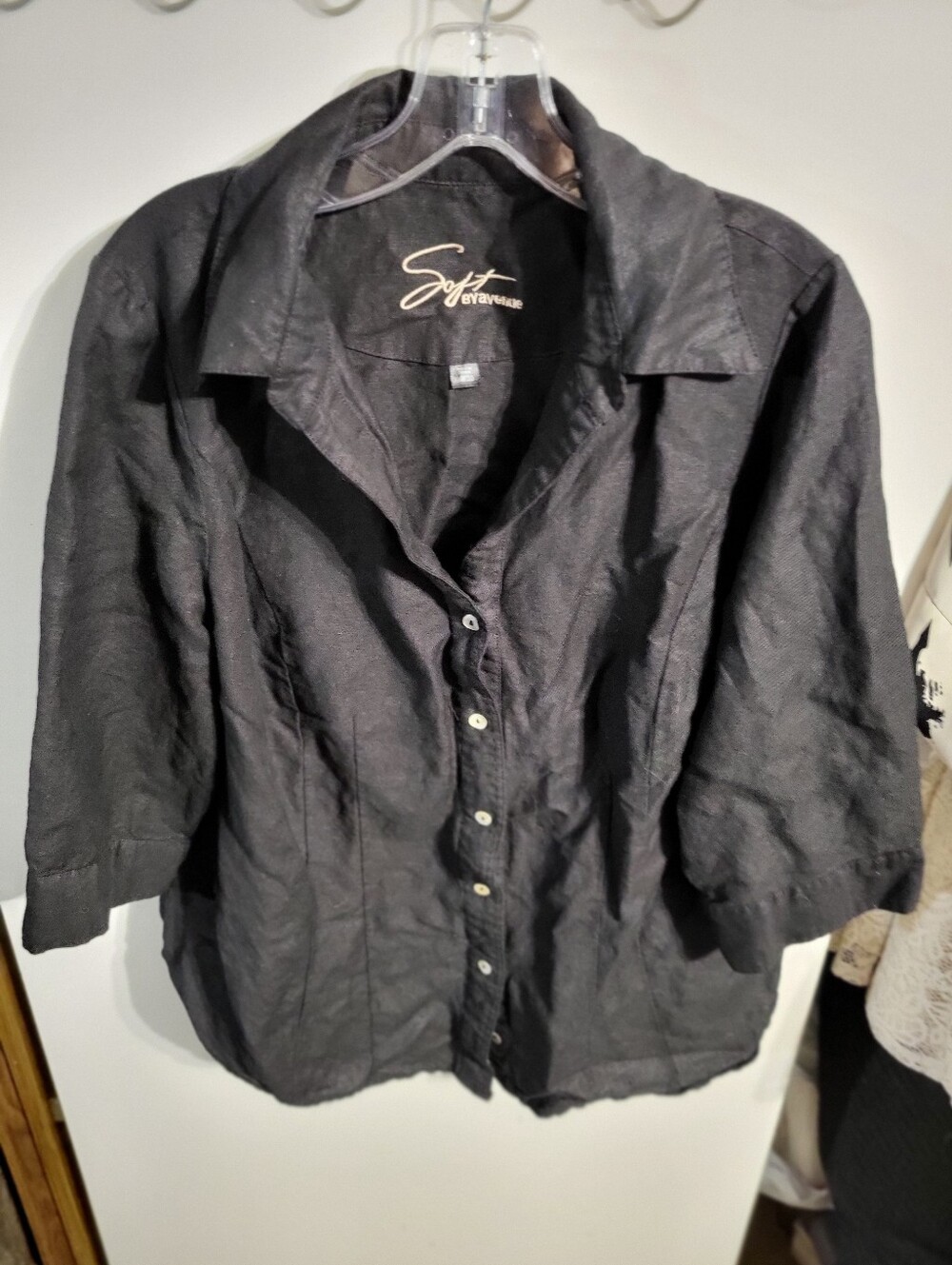Soft By Avenue Black Linen Boho Casual Button Down Shirt Size 18/20